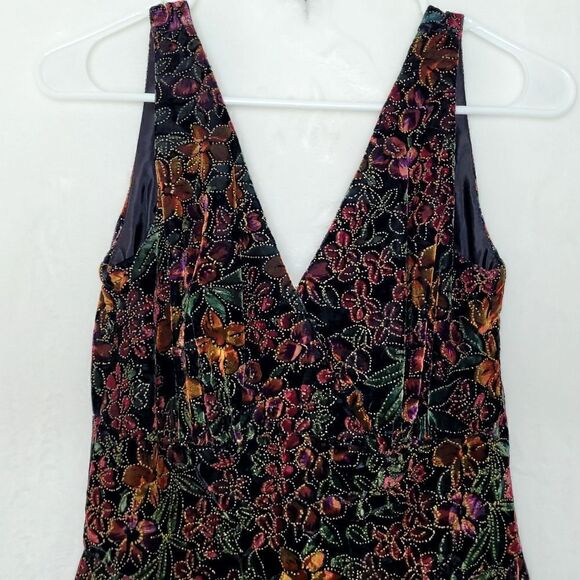 Vintage 90s Y2k Steppin Out Gold Embossed Floral Velvet Mini Dress Size 5 - Picture 2 of 11